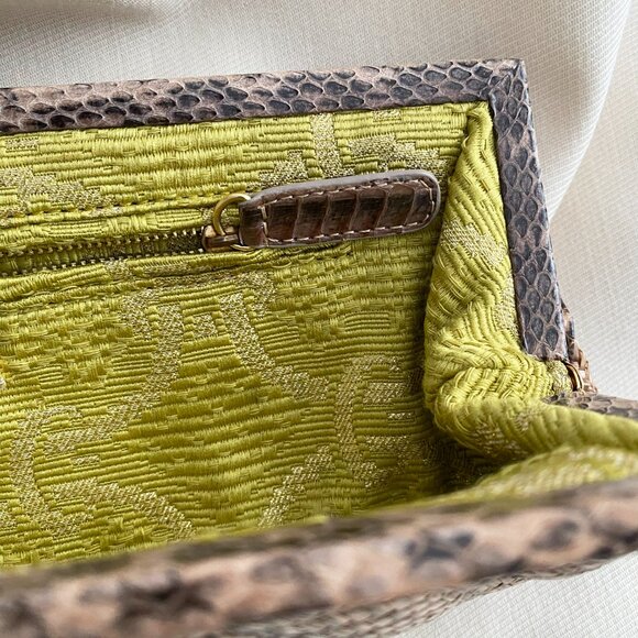 KOTUR Straw Evening Clutch w Snakeskin Trim - Picture 2 of 6